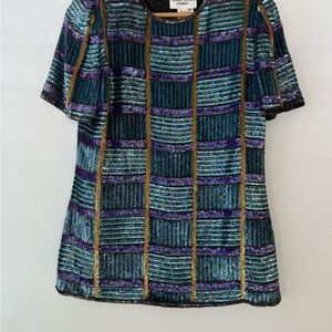 Jan Leslie Blue and Purple Striped Tee